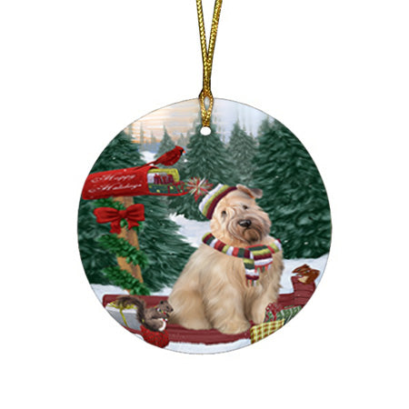 Merry Christmas Woodland Sled Wheaten Terrier Dog Round Flat Christmas Ornament RFPOR55425