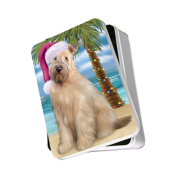 Summertime Happy Holidays Christmas Wheaten Terrier Dog on Tropical Island Beach Photo Storage Tin PITN54408