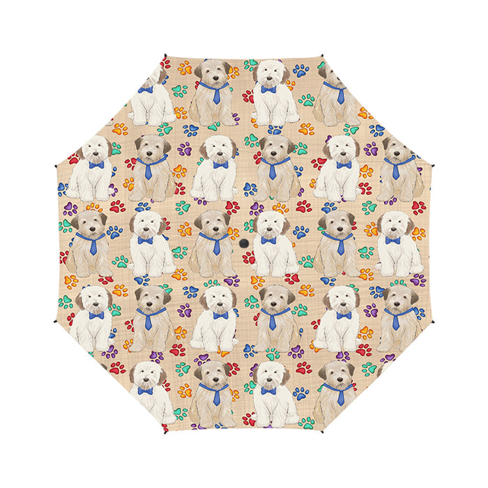 Rainbow Paw Print Wheaten Terrier Dogs Blue Semi-Automatic Foldable Umbrella