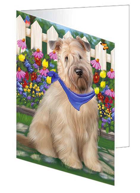 Spring Floral Wheaten Terrier Dog Handmade Artwork Assorted Pets Greeting Cards and Note Cards with Envelopes for All Occasions and Holiday Seasons GCD60875