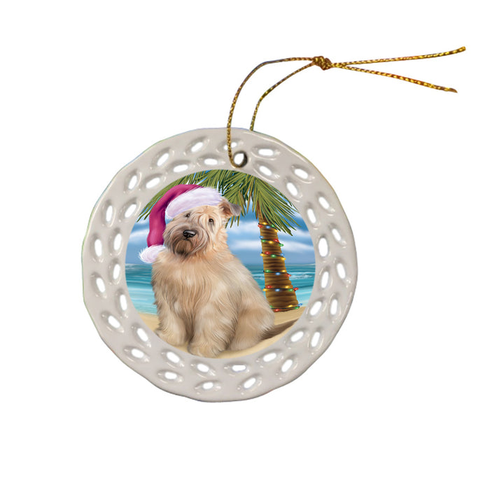 Summertime Happy Holidays Christmas Wheaten Terrier Dog on Tropical Island Beach Ceramic Doily Ornament DPOR54593