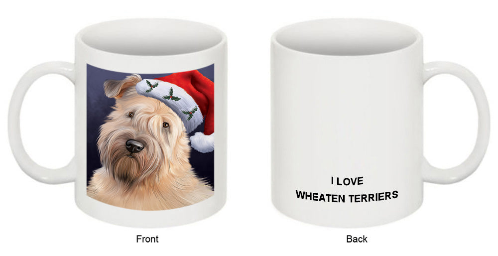 Christmas Holidays Wheaten Terrier Dog Wearing Santa Hat Portrait Head Coffee Mug MUG48905