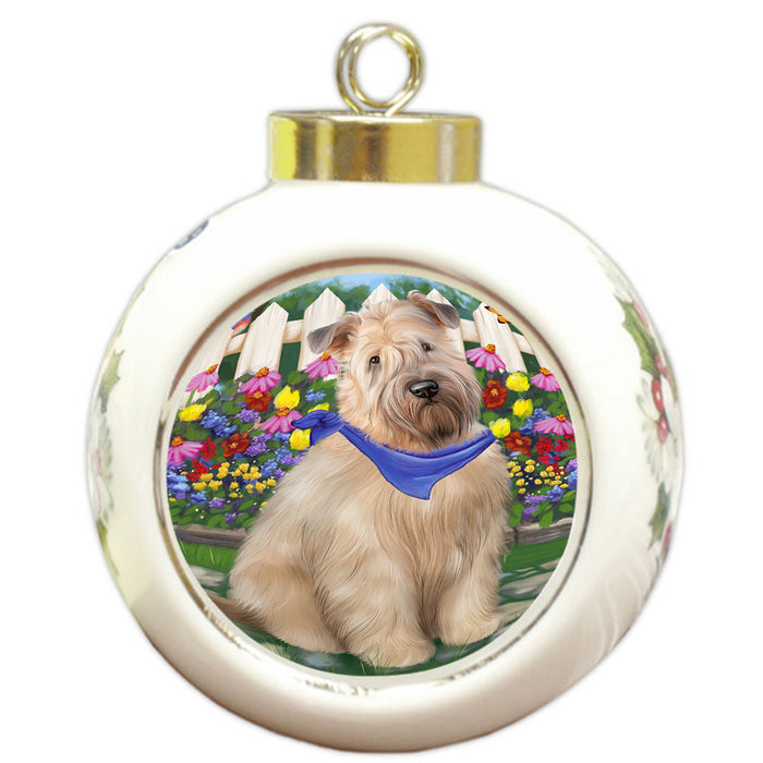 Spring Floral Wheaten Terrier Dog Round Ball Christmas Ornament RBPOR52282