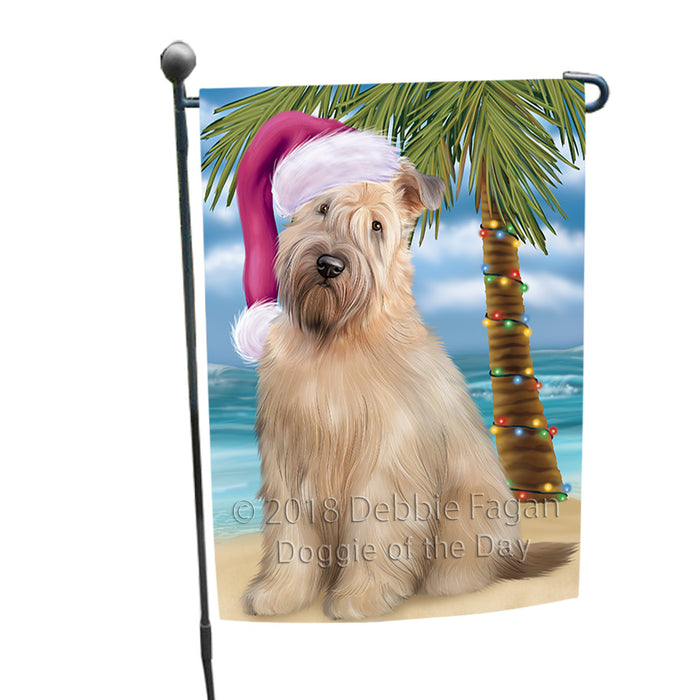 Summertime Happy Holidays Christmas Wheaten Terrier Dog on Tropical Island Beach Garden Flag GFLG54655