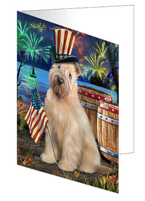 4th of July Independence Day Fireworks Wheaten Terrier Dog at the Lake Handmade Artwork Assorted Pets Greeting Cards and Note Cards with Envelopes for All Occasions and Holiday Seasons GCD57788