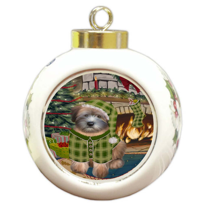 The Stocking was Hung Wheaten Terrier Dog Round Ball Christmas Ornament RBPOR56014