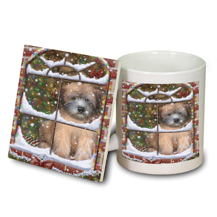 Please Come Home For Christmas Wheaten Terrier Dog Sitting In Window Mug and Coaster Set MUC53643
