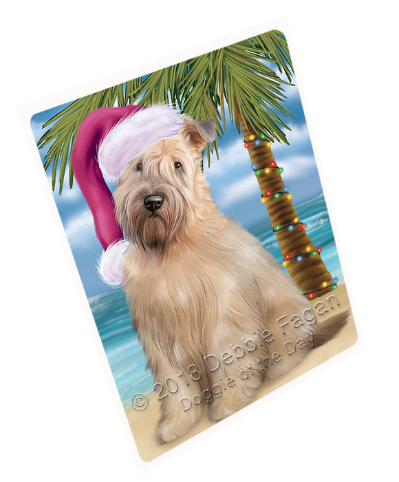 Summertime Happy Holidays Christmas Wheaten Terrier Dog on Tropical Island Beach Large Refrigerator / Dishwasher Magnet RMAG88440
