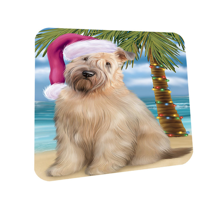 Summertime Happy Holidays Christmas Wheaten Terrier Dog on Tropical Island Beach Coasters Set of 4 CST54423