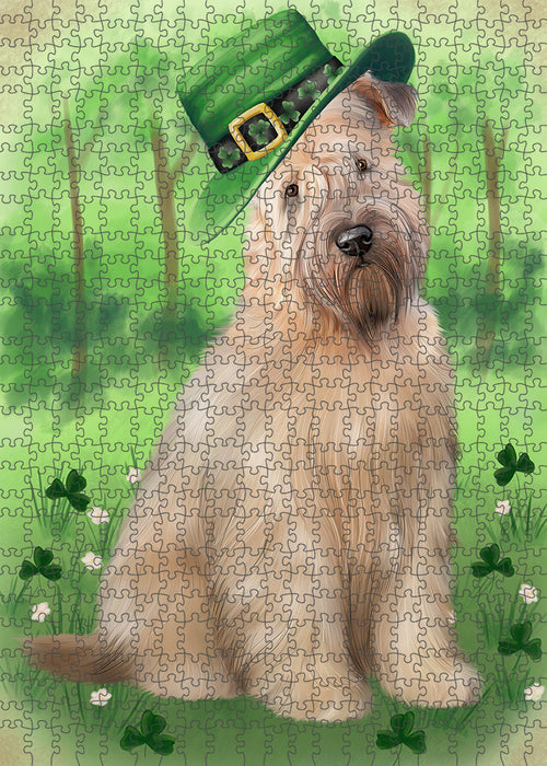 St. Patricks Day Irish Portrait Wheaten Terrier Dog Portrait Jigsaw Puzzle for Adults Animal Interlocking Puzzle Game Unique Gift for Dog Lover's with Metal Tin Box PZL098