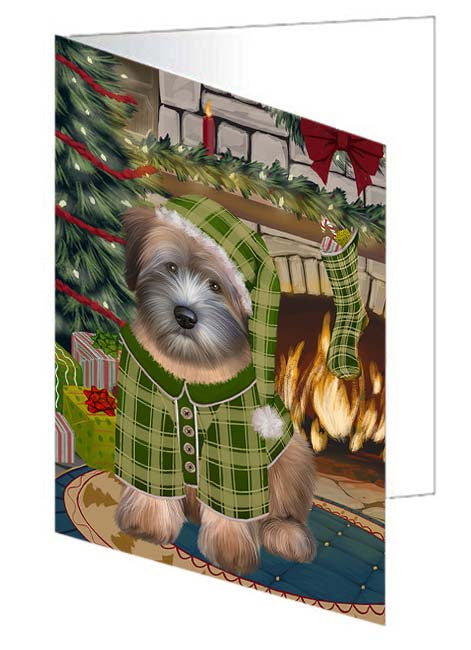 The Stocking was Hung Wheaten Terrier Dog Handmade Artwork Assorted Pets Greeting Cards and Note Cards with Envelopes for All Occasions and Holiday Seasons GCD71489