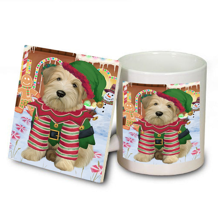 Christmas Gingerbread House Candyfest Wheaten Terrier Dog Mug and Coaster Set MUC56588