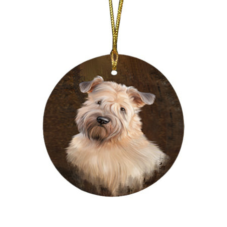 Rustic Wheaten Terrier Dog Round Flat Christmas Ornament RFPOR54491