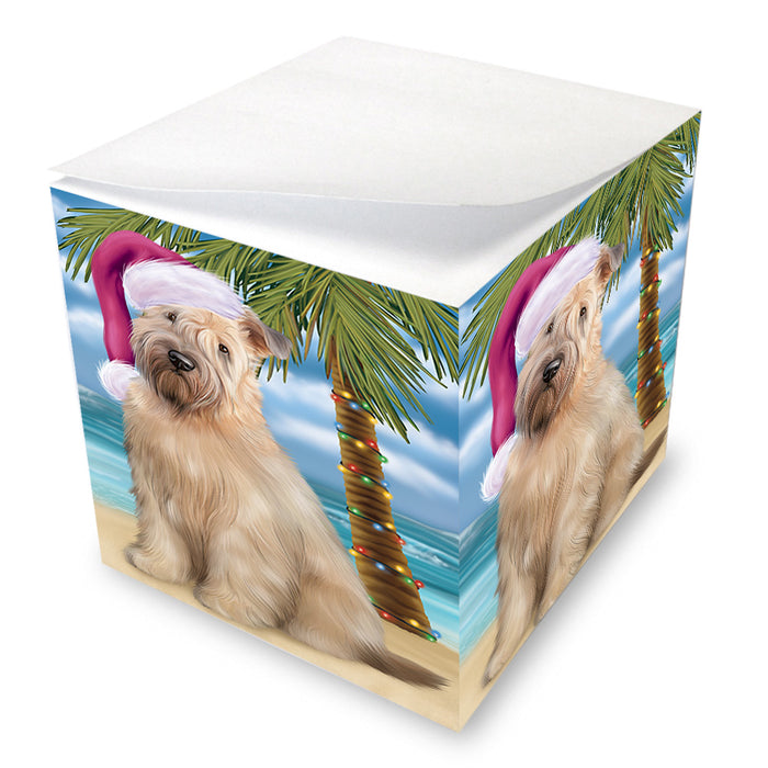 Summertime Happy Holidays Christmas Wheaten Terrier Dog on Tropical Island Beach Note Cube NOC56111
