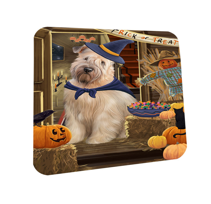 Enter at Own Risk Trick or Treat Halloween Wheaten Terrier Dog Coasters Set of 4 CST53297