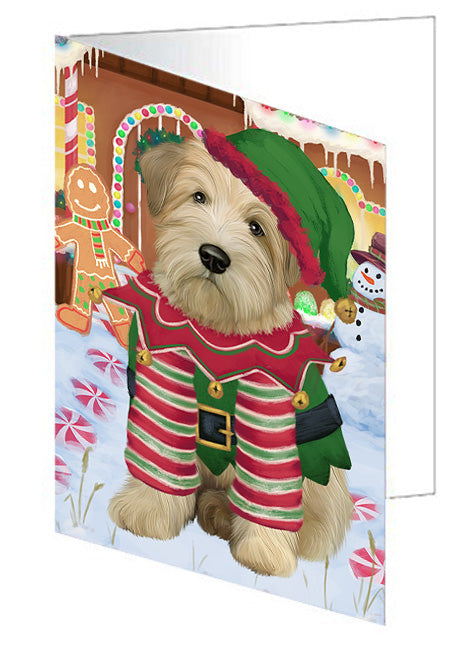 Christmas Gingerbread House Candyfest Wheaten Terrier Dog Handmade Artwork Assorted Pets Greeting Cards and Note Cards with Envelopes for All Occasions and Holiday Seasons GCD74303