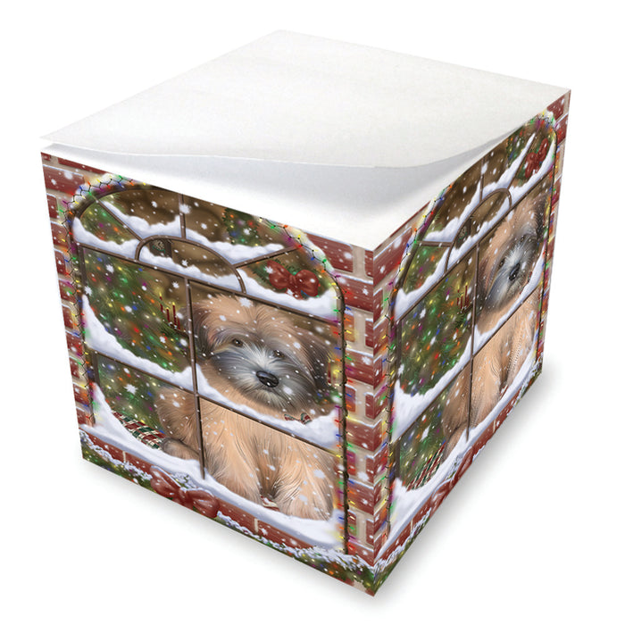 Please Come Home For Christmas Wheaten Terrier Dog Sitting In Window Note Cube NOC55297