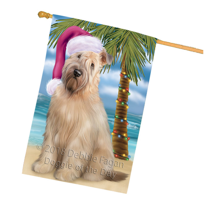 Summertime Happy Holidays Christmas Wheaten Terrier Dog on Tropical Island Beach House Flag FLG54791
