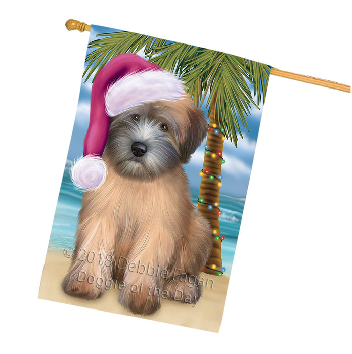 Summertime Happy Holidays Christmas Wheaten Terrier Dog on Tropical Island Beach House Flag FLG54792