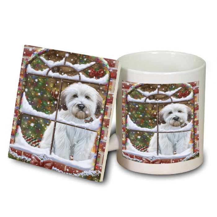 Please Come Home For Christmas Wheaten Terrier Dog Sitting In Window Mug and Coaster Set MUC53644