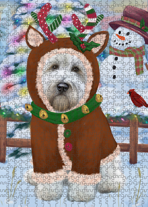 Christmas Gingerbread House Candyfest Wheaten Terrier Dog Puzzle with Photo Tin PUZL94588