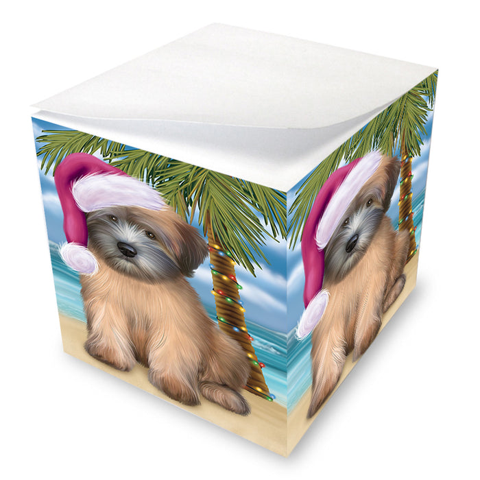 Summertime Happy Holidays Christmas Wheaten Terrier Dog on Tropical Island Beach Note Cube NOC56112