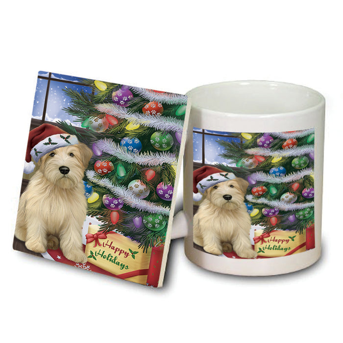 Christmas Happy Holidays Wheaten Terrier Dog with Tree and Presents Mug and Coaster Set MUC53470
