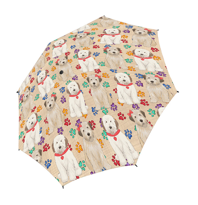 Rainbow Paw Print Wheaten Terrier Dogs Red Semi-Automatic Foldable Umbrella