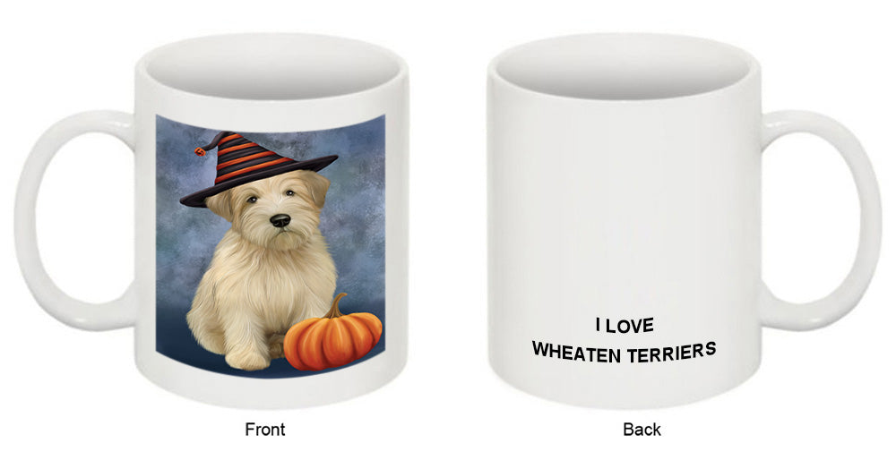 Happy Halloween Wheaten Terrier Dog Wearing Witch Hat with Pumpkin Coffee Mug MUG50149
