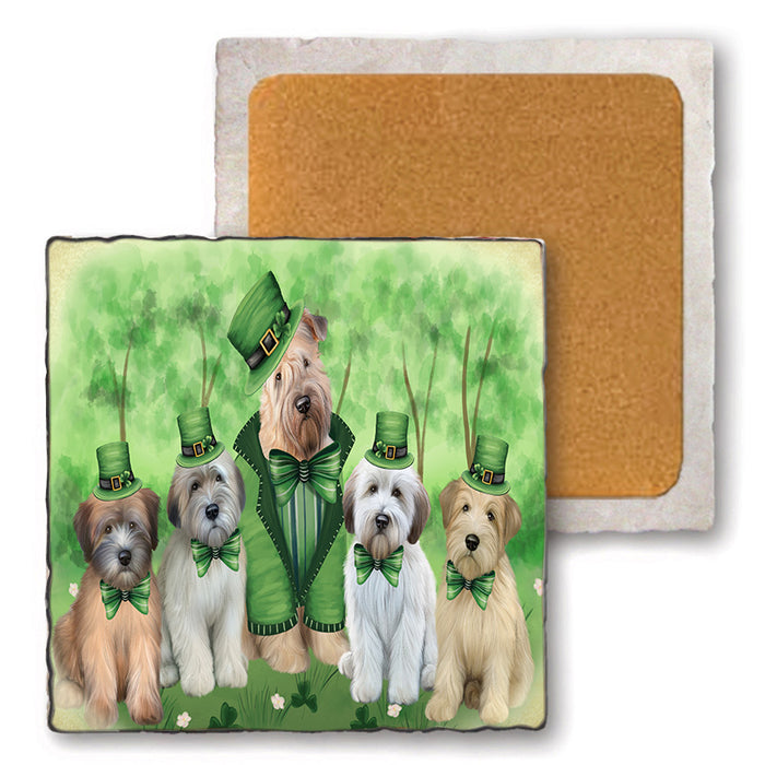 St. Patricks Day Irish Portrait Wheaten Terrier Dogs Set of 4 Natural Stone Marble Tile Coasters MCST52056
