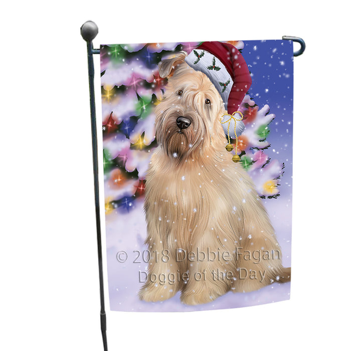 Winterland Wonderland Wheaten Terrier Dog In Christmas Holiday Scenic Background Garden Flag GFLG53848