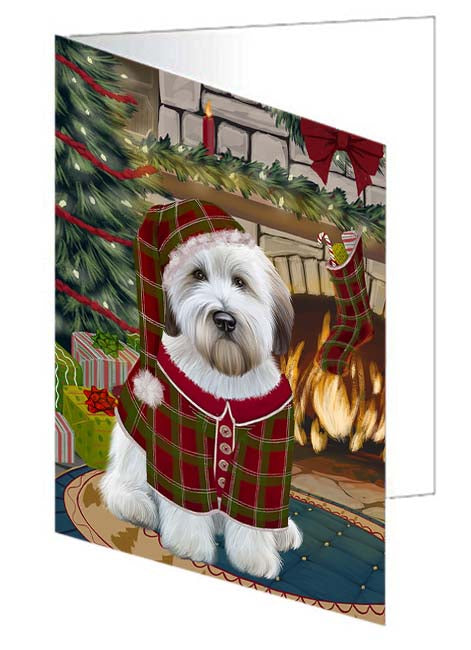 The Stocking was Hung Wheaten Terrier Dog Handmade Artwork Assorted Pets Greeting Cards and Note Cards with Envelopes for All Occasions and Holiday Seasons GCD71492