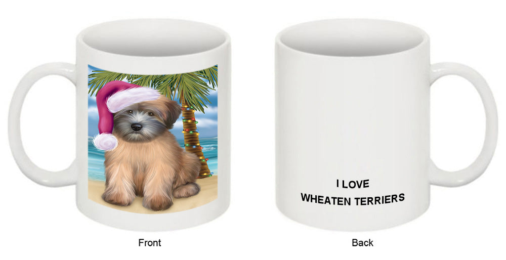 Summertime Happy Holidays Christmas Wheaten Terrier Dog on Tropical Island Beach Coffee Mug MUG49864