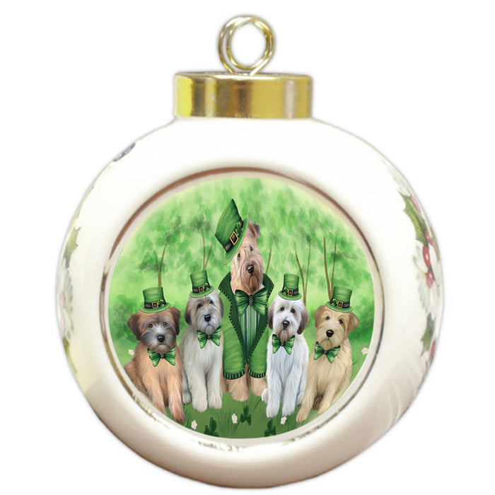 St. Patricks Day Irish Portrait Wheaten Terrier Dogs Round Ball Christmas Ornament RBPOR58183