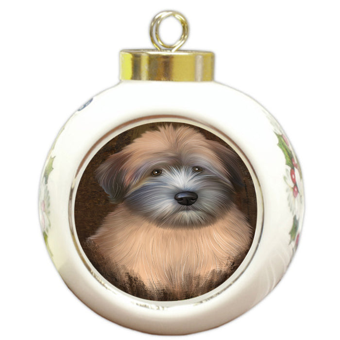 Rustic Wheaten Terrier Dog Round Ball Christmas Ornament RBPOR54501