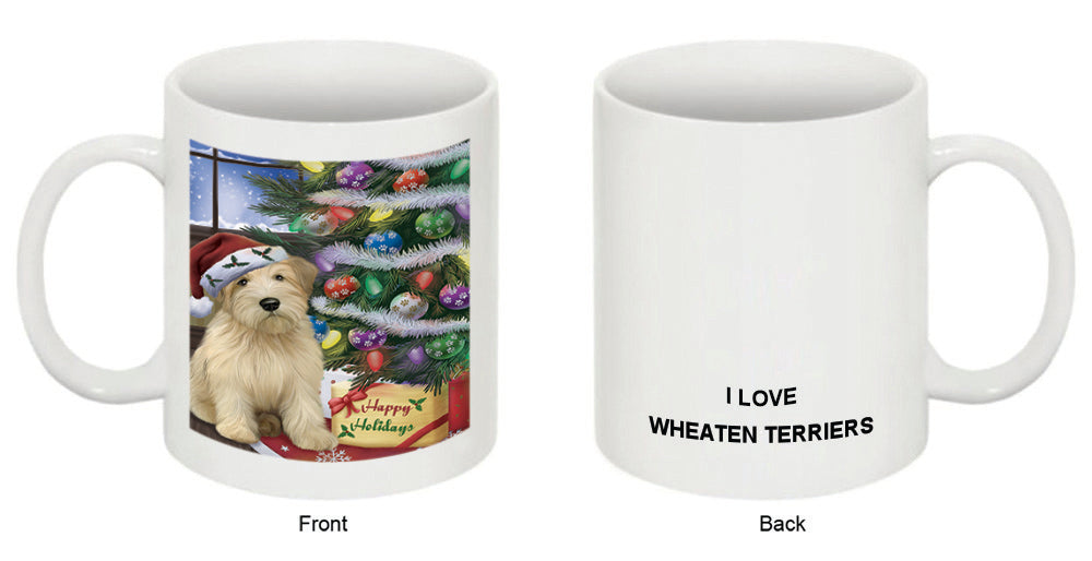 Christmas Happy Holidays Wheaten Terrier Dog with Tree and Presents Coffee Mug MUG48876