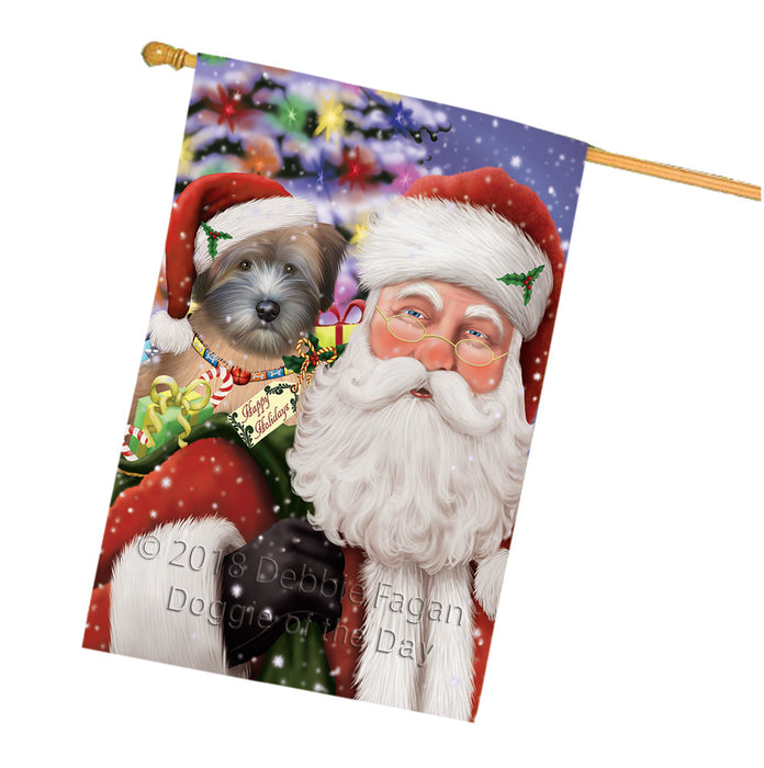 Santa Carrying Wheaten Terrier Dog and Christmas Presents House Flag FLG53906