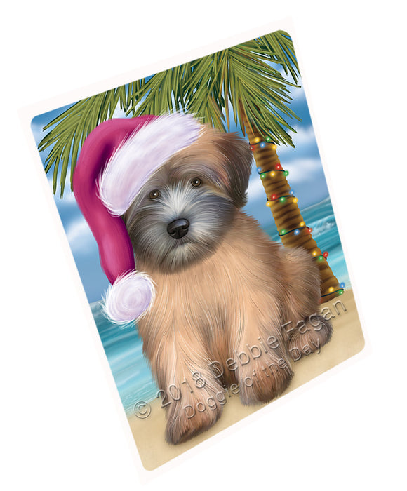 Summertime Happy Holidays Christmas Wheaten Terrier Dog on Tropical Island Beach Large Refrigerator / Dishwasher Magnet RMAG88446