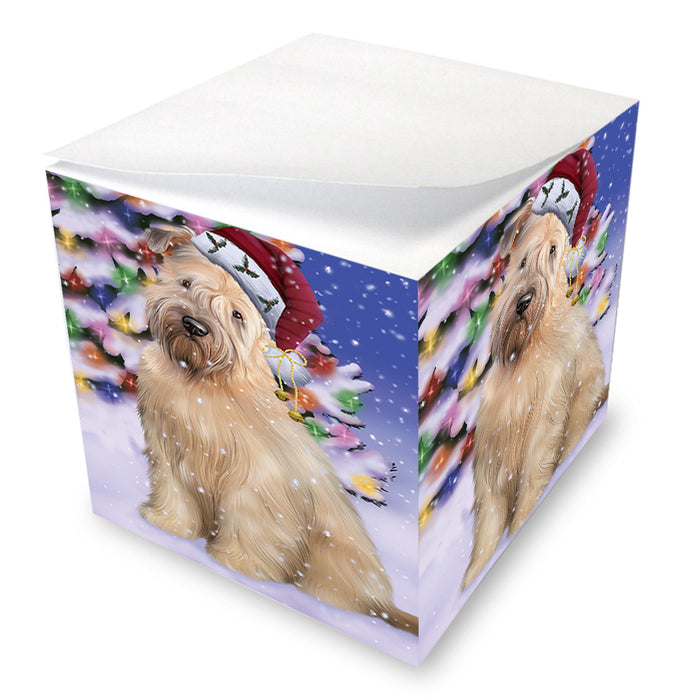 Winterland Wonderland Wheaten Terrier Dog In Christmas Holiday Scenic Background Note Cube NOC55432