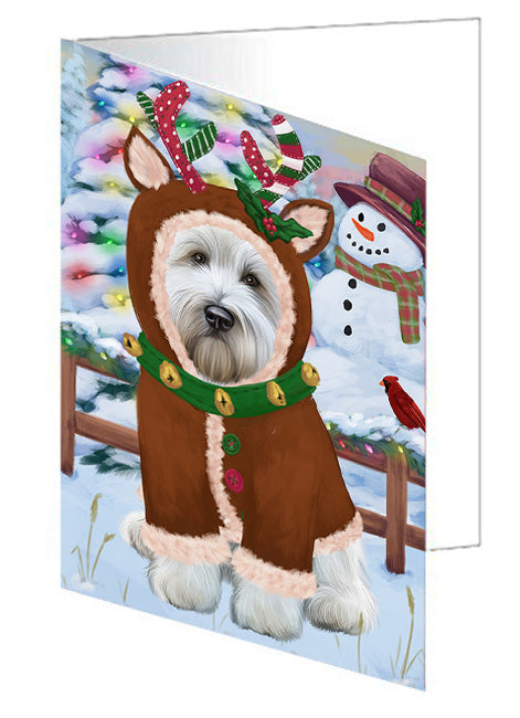 Christmas Gingerbread House Candyfest Wheaten Terrier Dog Handmade Artwork Assorted Pets Greeting Cards and Note Cards with Envelopes for All Occasions and Holiday Seasons GCD74306