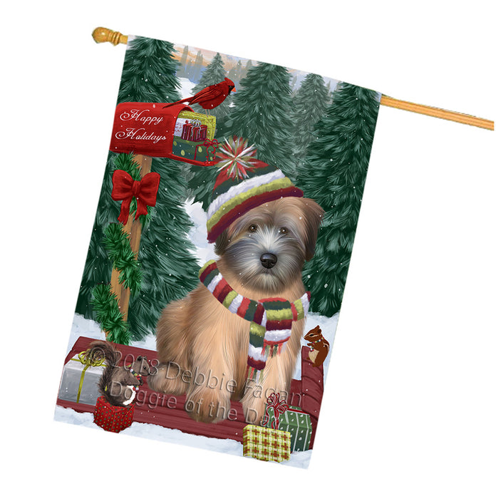 Merry Christmas Woodland Sled Wheaten Terrier Dog House Flag FLG55499