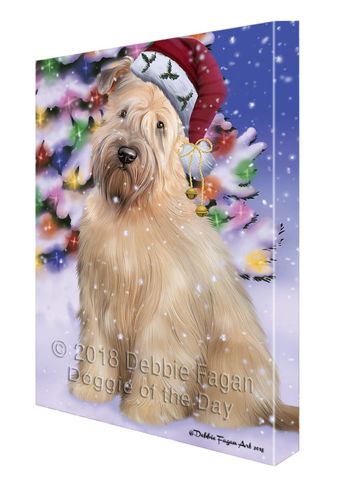 Winterland Wonderland Wheaten Terrier Dog In Christmas Holiday Scenic Background Canvas Print Wall Art Décor CVS101924