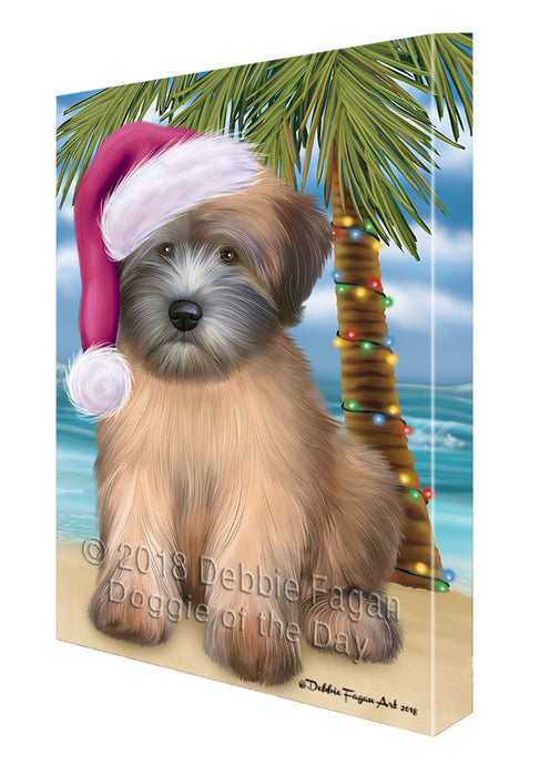 Summertime Happy Holidays Christmas Wheaten Terrier Dog on Tropical Island Beach Canvas Print Wall Art Décor CVS109196
