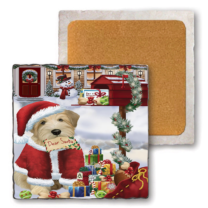 Wheaten Terrier Dog Dear Santa Letter Christmas Holiday Mailbox Set of 4 Natural Stone Marble Tile Coasters MCST48559