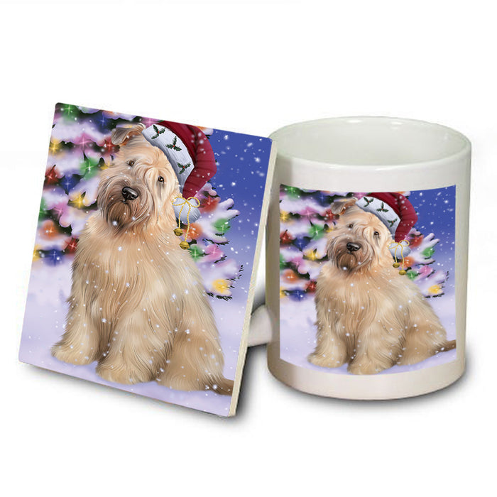 Winterland Wonderland Wheaten Terrier Dog In Christmas Holiday Scenic Background Mug and Coaster Set MUC53778