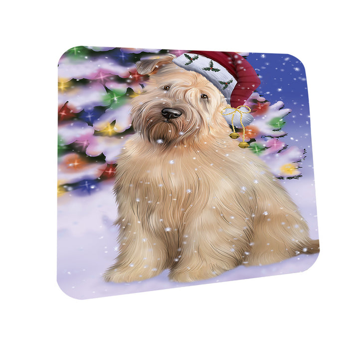 Winterland Wonderland Wheaten Terrier Dog In Christmas Holiday Scenic Background Coasters Set of 4 CST53744