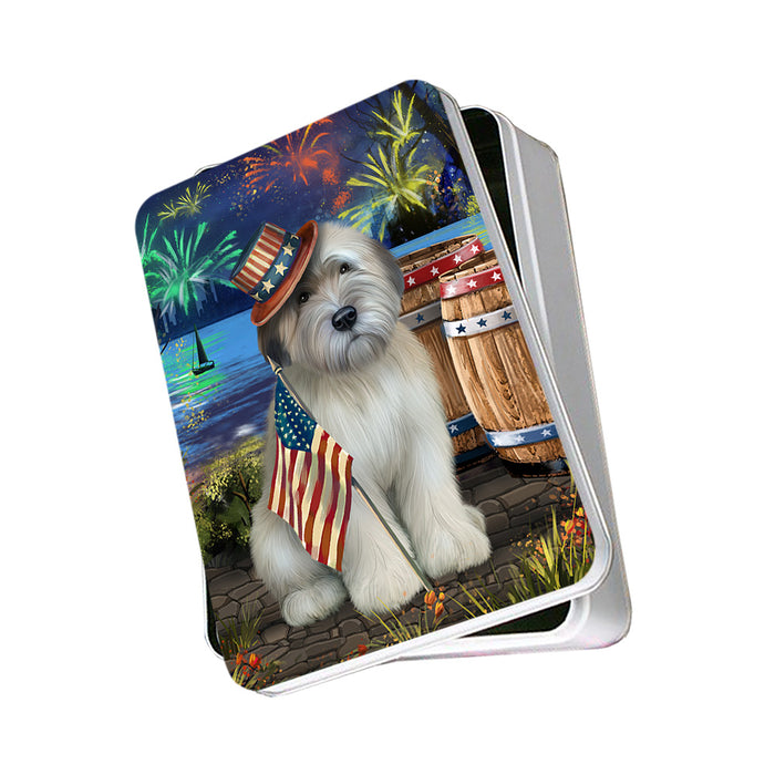 4th of July Independence Day Fireworks Wheaten Terrier Dog at the Lake Photo Storage Tin PITN51254