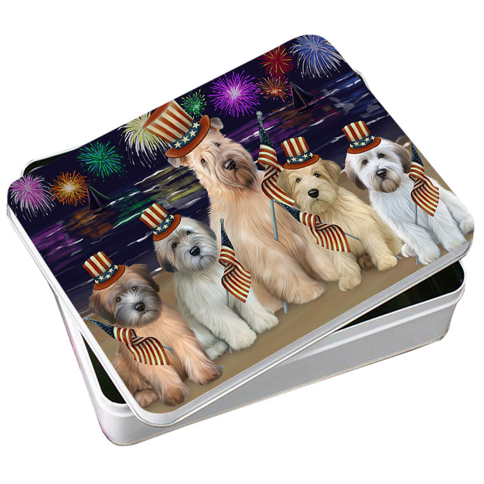 4th of July Independence Day Firework Wheaten Terriers Dog Photo Storage Tin PITN52129