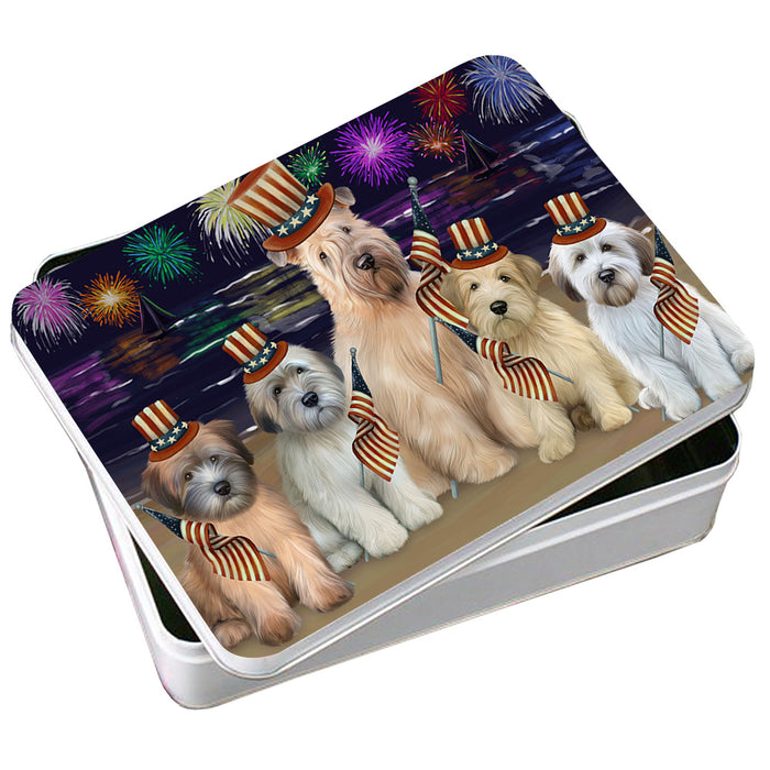 4th of July Independence Day Firework Wheaten Terriers Dog Photo Storage Tin PITN52467