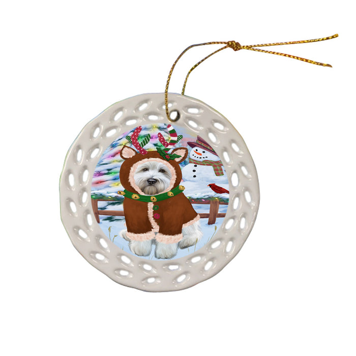 Christmas Gingerbread House Candyfest Wheaten Terrier Dog Ceramic Doily Ornament DPOR56953